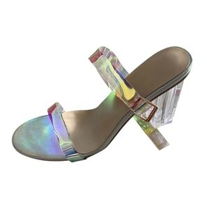 Women's Iridescent Strap Clear Chunky Heels Size 43 UK, 11 US